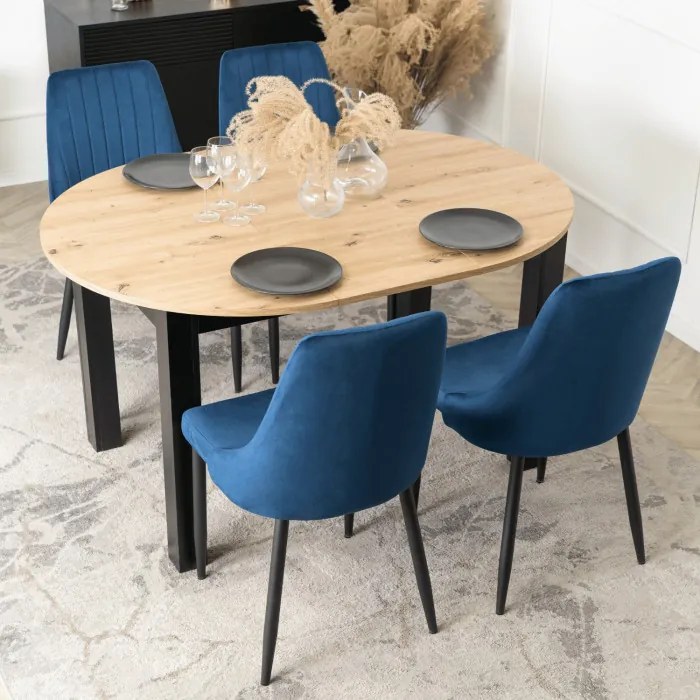 Krzesło Tapicerowane do Jadalni BARI Granatowe Welurowe Nowoczesne Loft