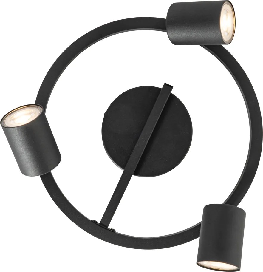 Reflektor sufitowy czarny GU10 50 mm 3-punktowy okrągły z podświetleniem i przełącznikiem 3-stopniowym - Back Up