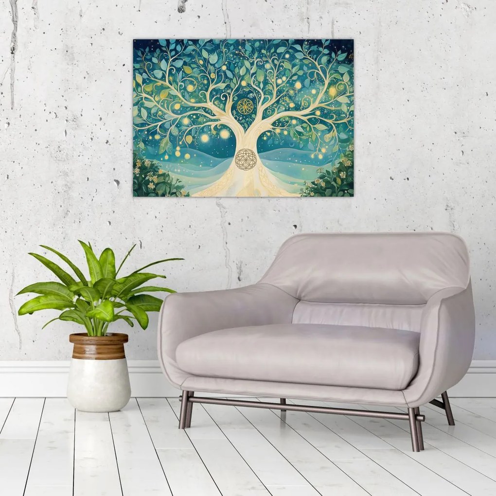 Obraz na szkle – Magiczne drzewo ze spiralami (70x50 cm)