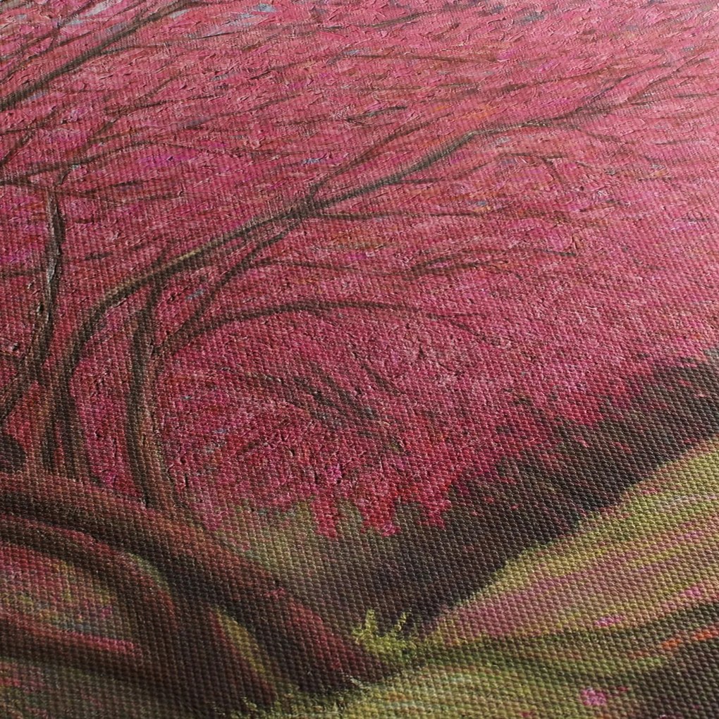 Obraz kwitnących drzew (z zegarem) (90x30 cm)