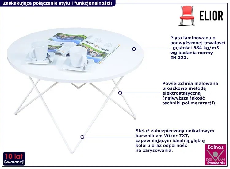 Biały okrągły stolik kawowy - Murilo 5X