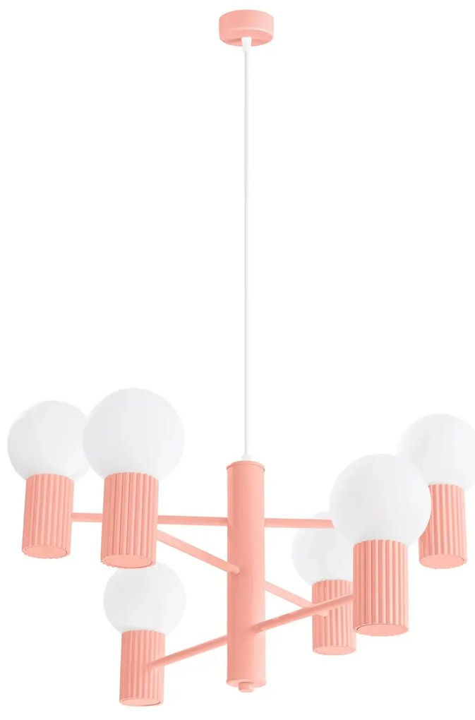 Żyrandol HALO 6 brzoskwiniowy ryflowany SOLLUX  LIGHTING