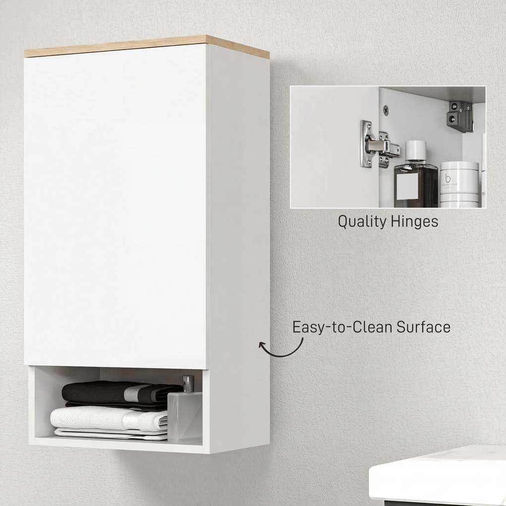 HOMCOM Szafka Ścienna do Łazienki, Szafka Łazienkowa z Regulowanymi Półkami, Otwartą Półką, Drewniana, Biała