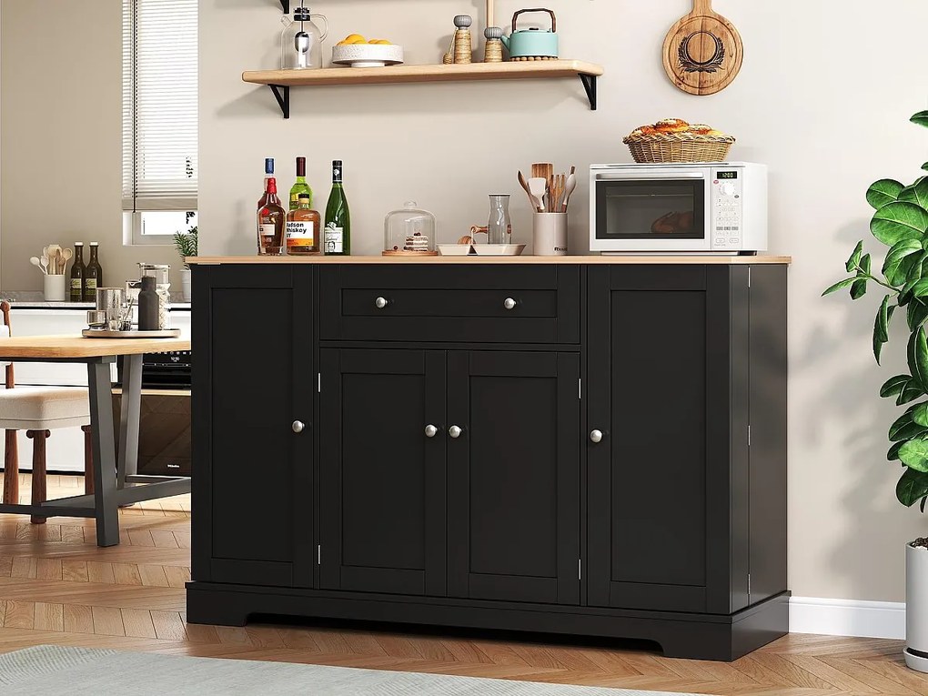 Nowoczesny kredens 138×40×85 cm - z 2 drzwiami i 1 szufladą - 2 drzwi z półkami - czarny+naturalny