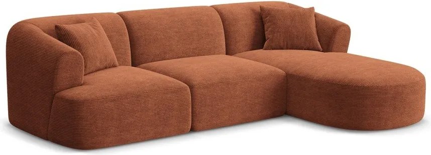 Sztruksowy narożnik (prawostronny/z szezlongiem) w kolorze terakoty Campi – Cosmopolitan Design