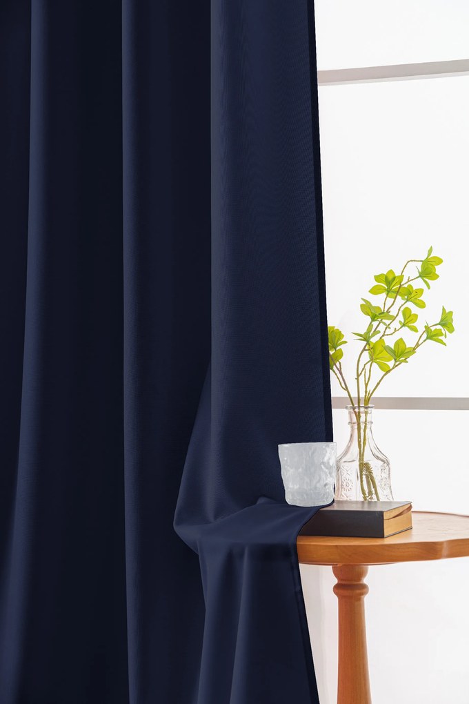 Granatowa zasłona OXFORD 140x250 cm Zawieszanie: Taśma z wiązaniami