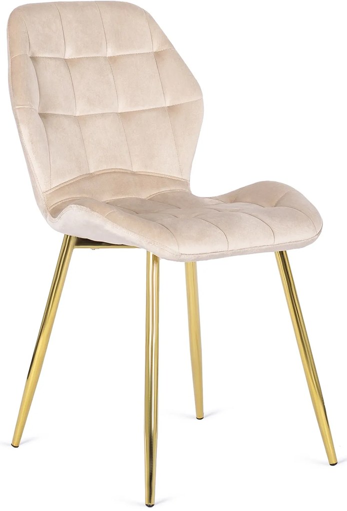 Krzesło Tapicerowane do Jadalni LUCKY Kremowe Welurowe Nowoczesne Glamour