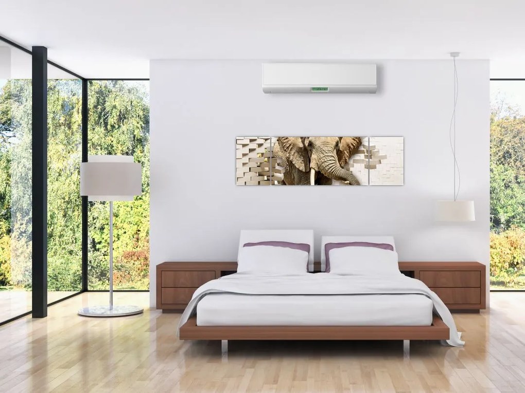 Obraz - słoń taranujący ścianę (170x50 cm)