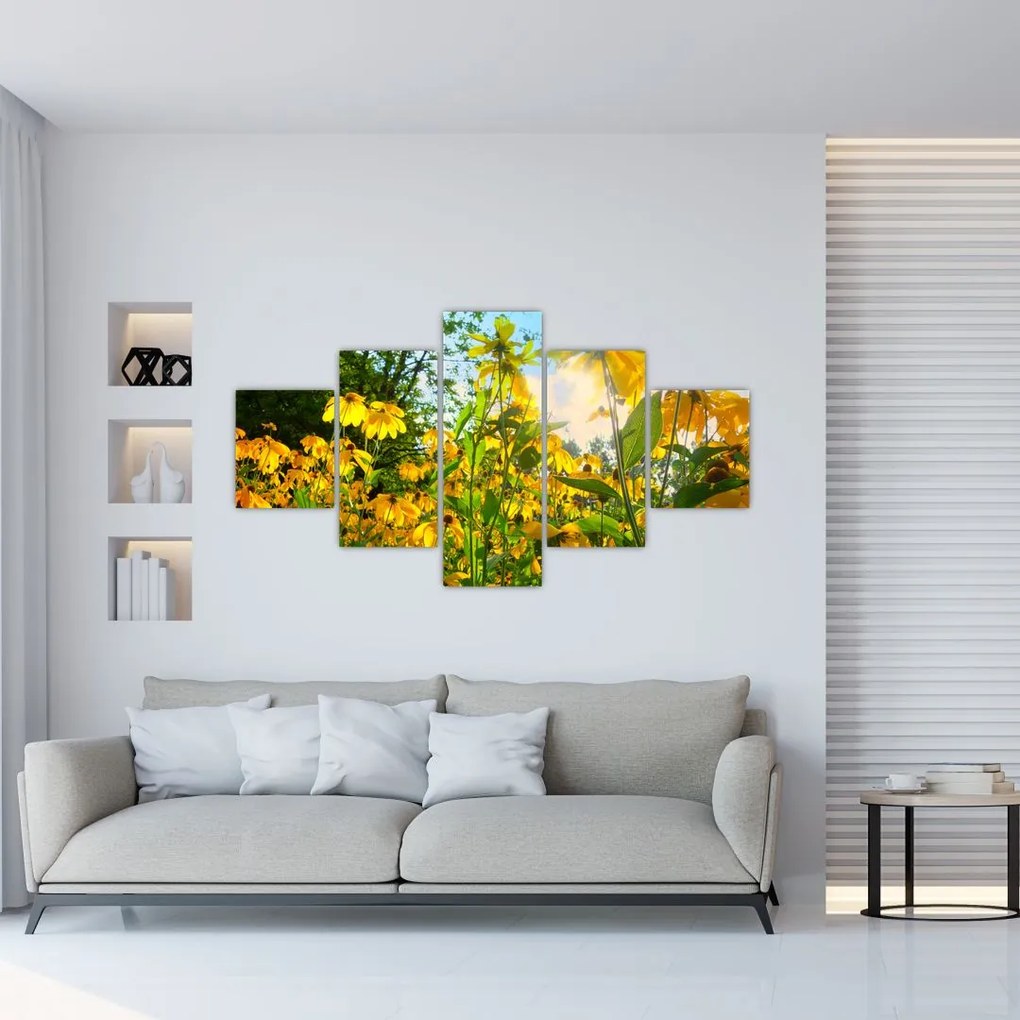 Obraz żółtych kwiatów (125x70 cm)