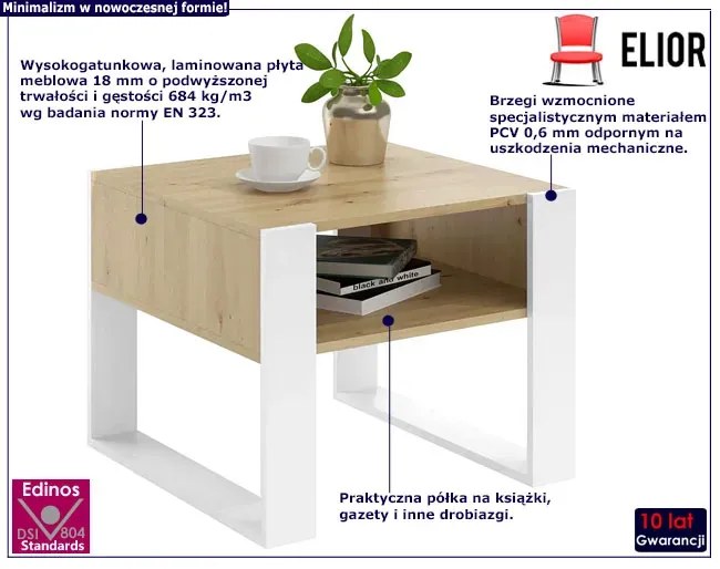 Skandynawski stolik kawowy z półką - dąb artisan+biały M5-L44