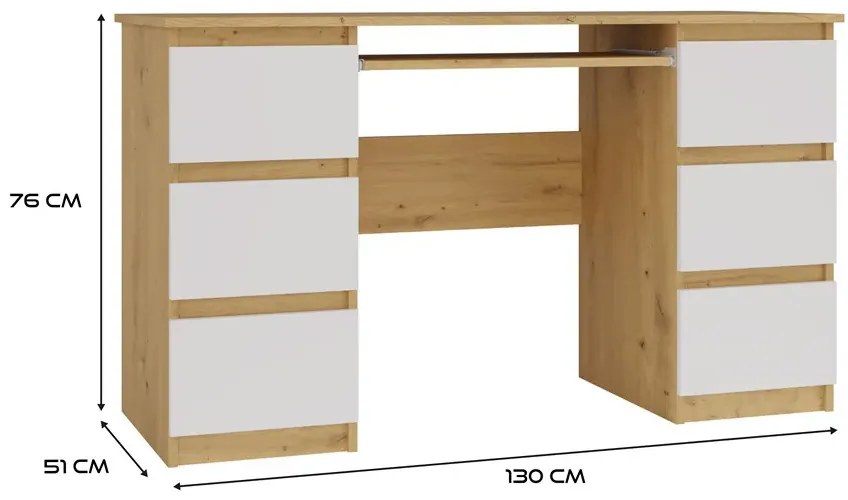 Duże biurko gabinetowe z szufladami dąb artisan + biały C1-M25