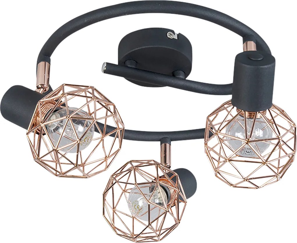 Nowoczesny reflektor czarny z miedzią 3-światła - Mesh