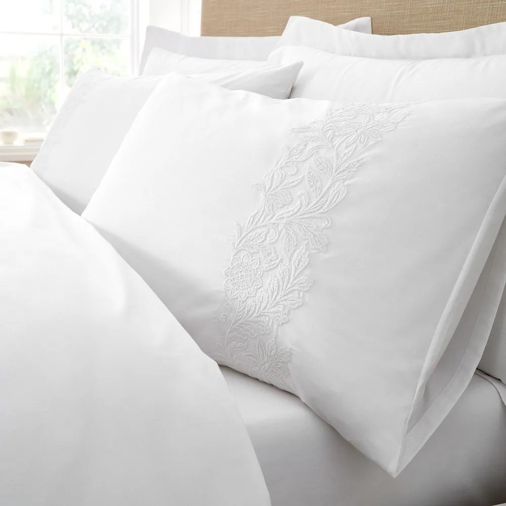 Biała bawełniana pościel dwuosobowa 230x220 cm Embroidery Floral – Bianca