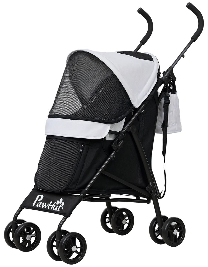 PawHut Wózek dla Zwierząt Domyślny z Smyczami Bezpieczeństwa i Oknami z Siatki, 76L x 44S x 103W cm, Jasnoszary