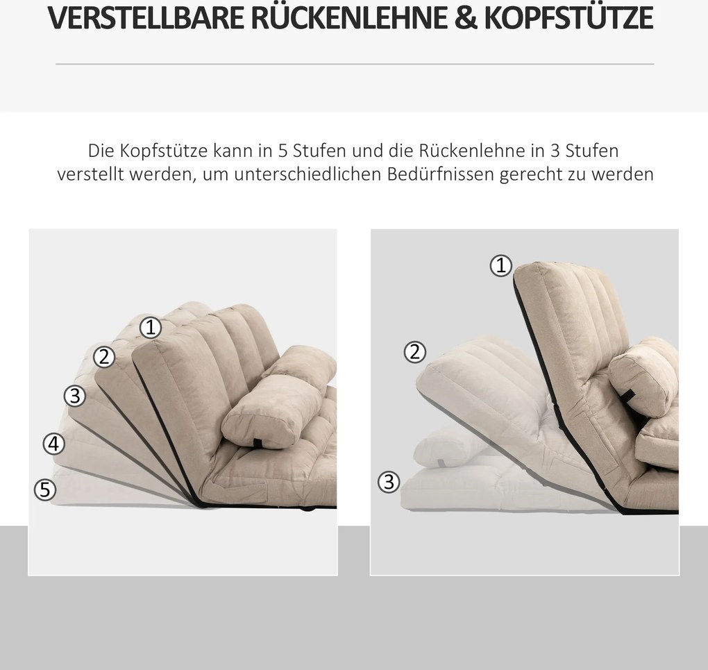 HOMCOM Sofa i Łóżko 2 w 1, Regulowane Oparcie, 102 x 73 x 60 cm, Beżowa