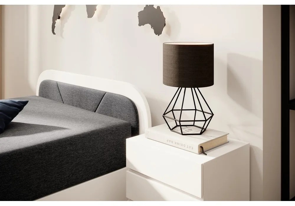 Białe/ciemnoszare tapicerowane/z płyty wiórowej łóżko jednoosobowe ze schowkiem z materacem 80x190 cm Parys – ELTAP