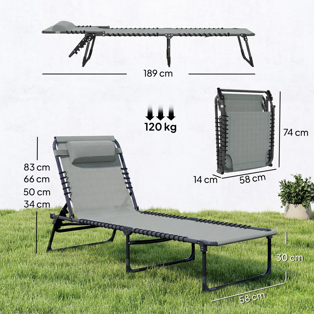 Outsunny Leżak składany, oddychający materiał, metalowa rama, 189 x 58 x 30 cm, jasnoszary | Aosom PL