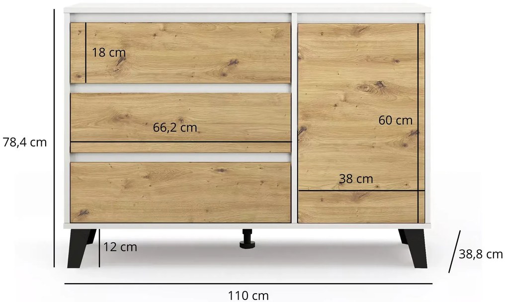 Skandynawska komoda z szafką i szufladami biały + dąb artisan L9-N52