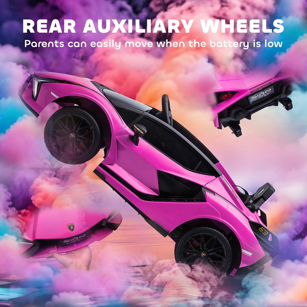 HOMCOM Elektryczny samochód dla dzieci, Lamborghini, 3-5 km/h, Pilot, dla dzieci 3-5 lat, Różowy