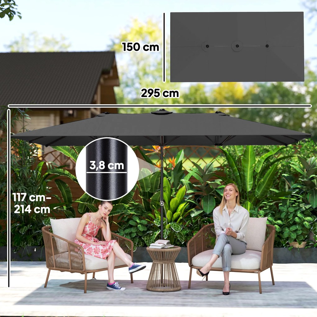Outsunny Parasol Ogrodowy 150x295cm Podwójny Daszek Regulacja Szary | Aosom PL