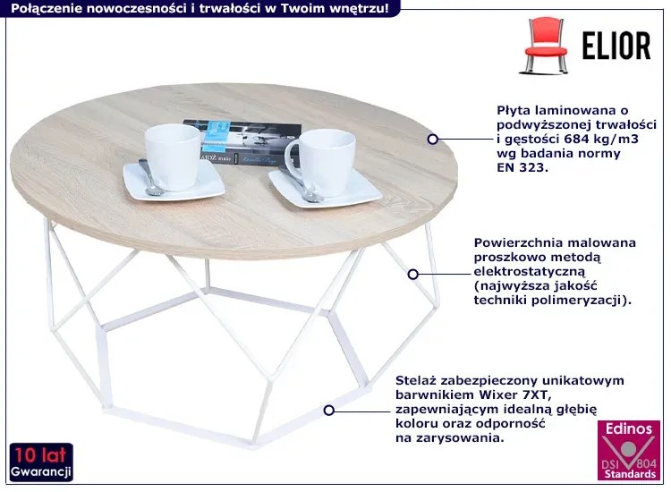 Stolik kawowy z białym stelażem dąb sonoma - Liliana 5X