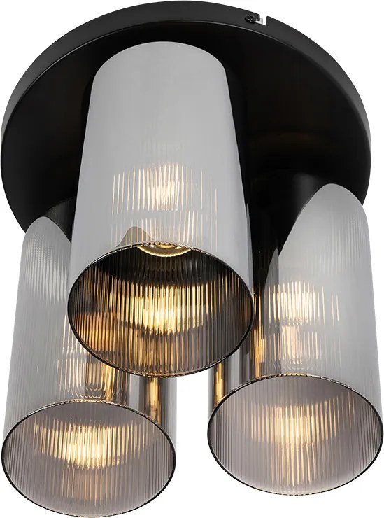 Lampa sufitowa w stylu art deco czarna z dymionym szkłem 3-światłowa - Laura