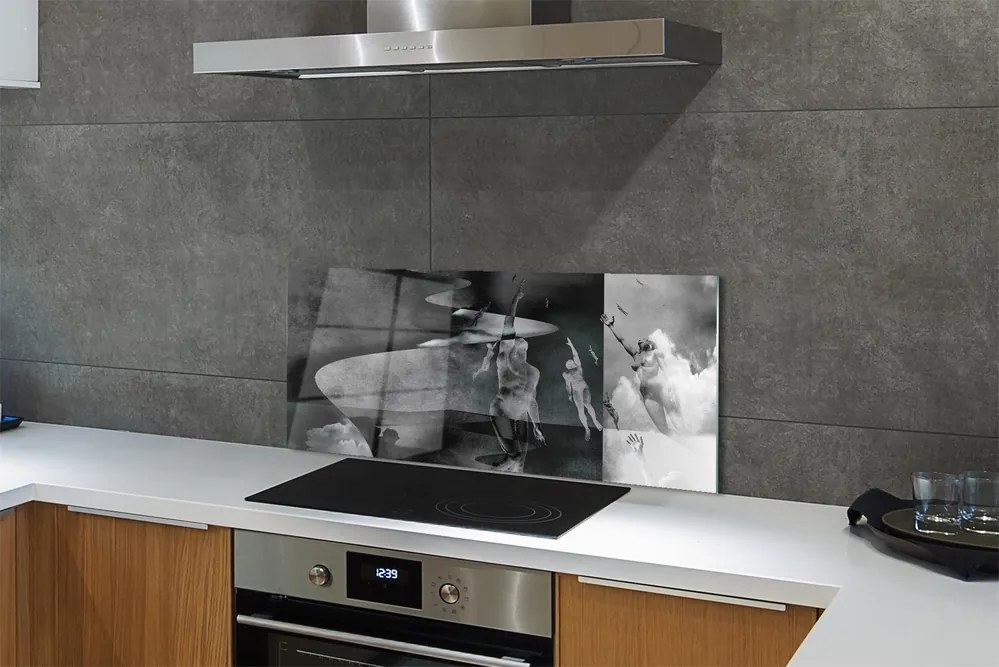 Panel szklany do Kuchni Czarno-Białe Niebo i Ludzie