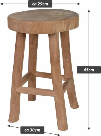 Stołek z litego teaku Divero, ręcznie wykonany, uniwersalny