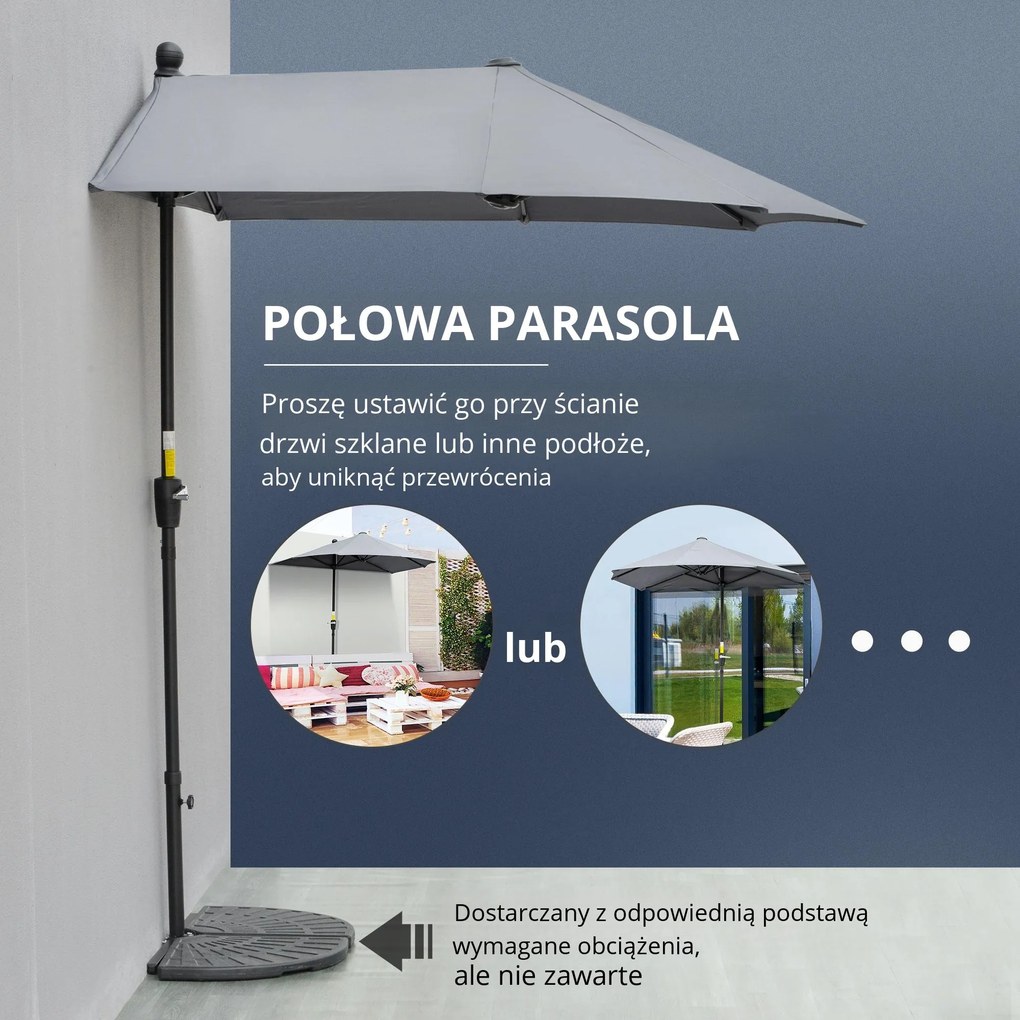 Outsunny 2 x 2 m półokrągły parasol wodoodporny do ogrodu ciemnoszary
