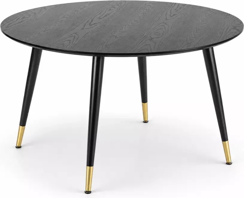 Stół okrągły ombriano 120 cm MDF lakierowany w kolorze czarnym złote detale do jadalni