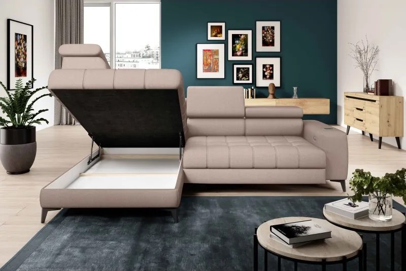 Narożnik BAGGIO Lewostronny z funkcją spania, wolnostojący tkanina LETTO 11 Beżowy WERSAL