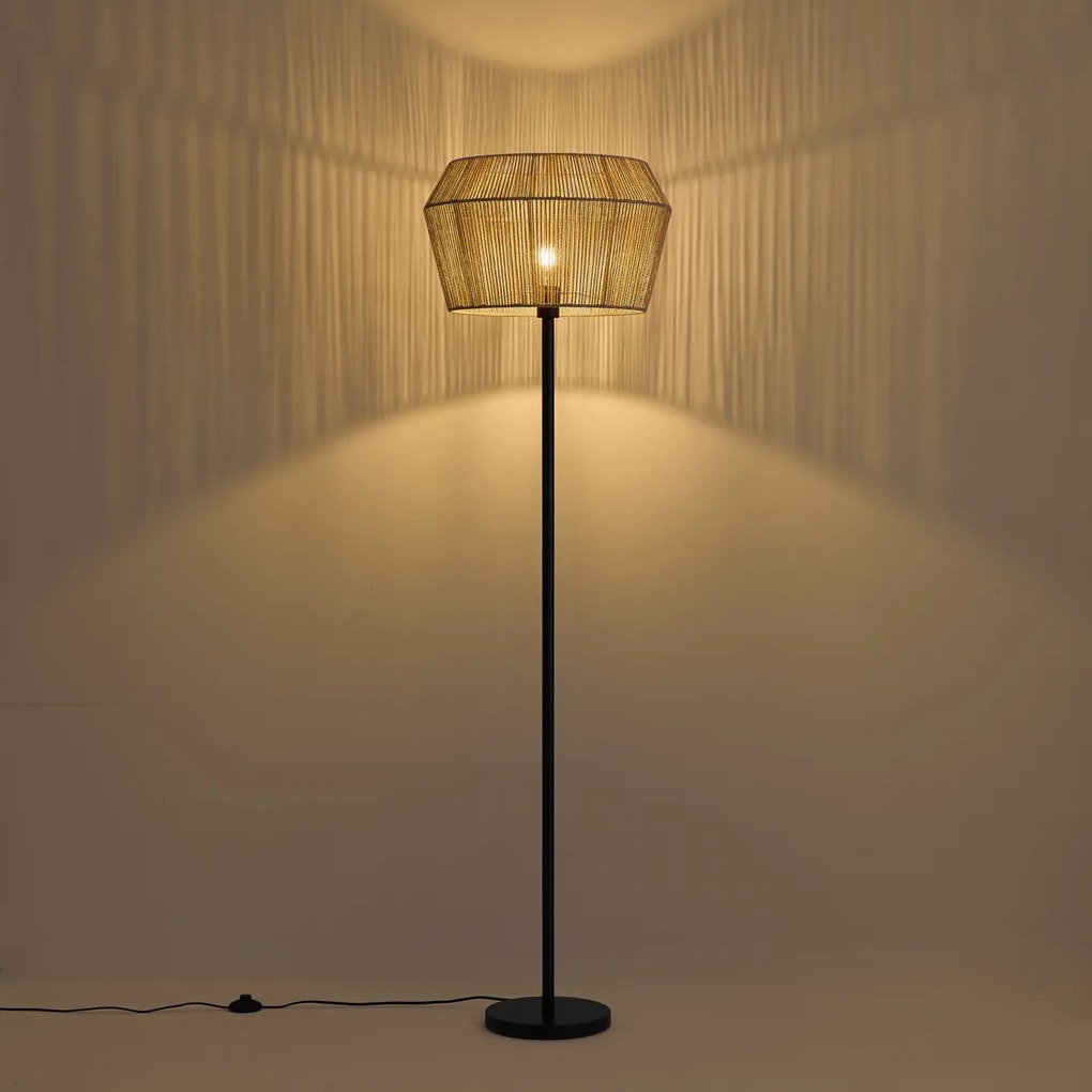 Lampa podłogowa czarna z beżowym abażurem z papierowego sznurka 50/50/30 - Simplo