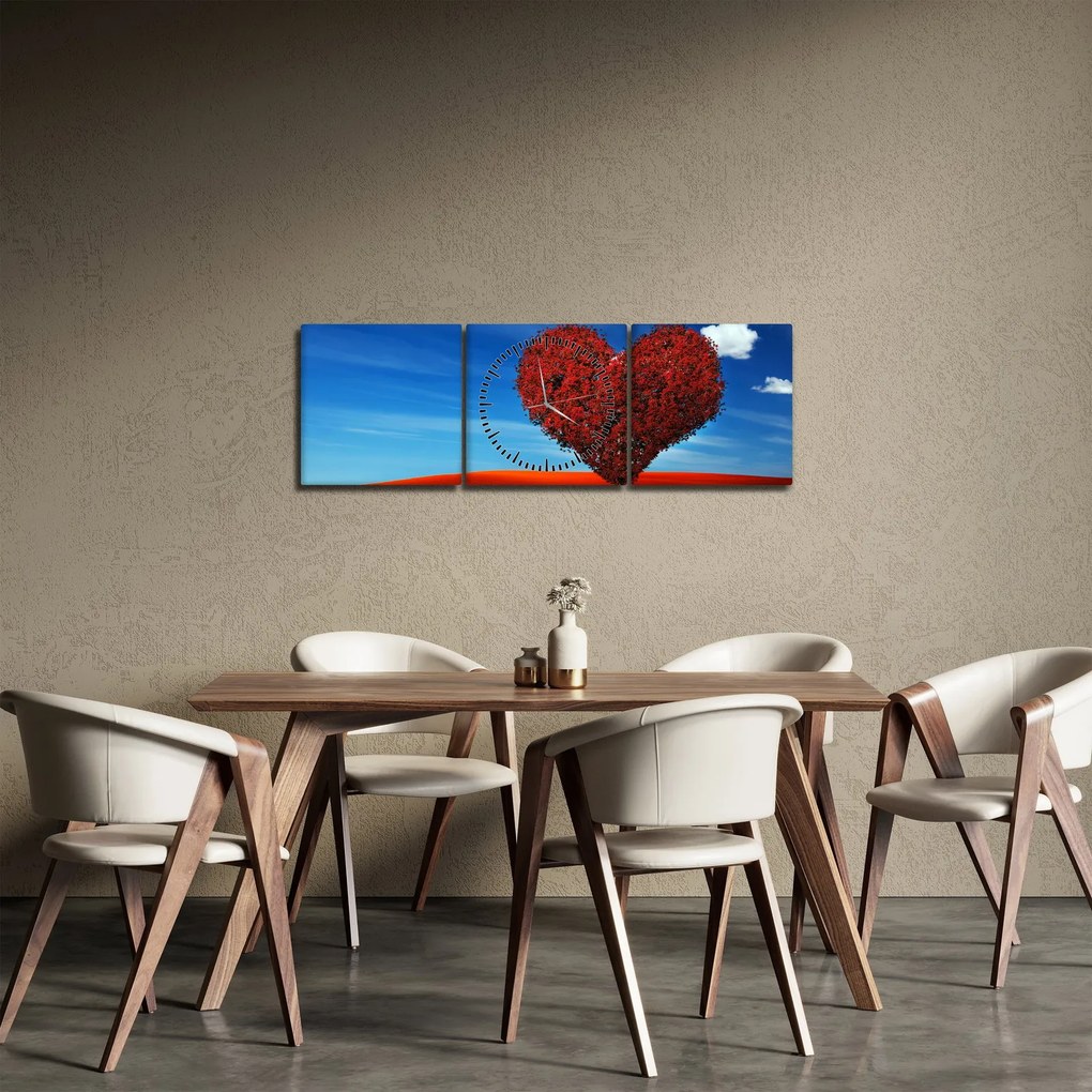Obraz - Serce z drzewa (z zegarem) (90x30 cm)