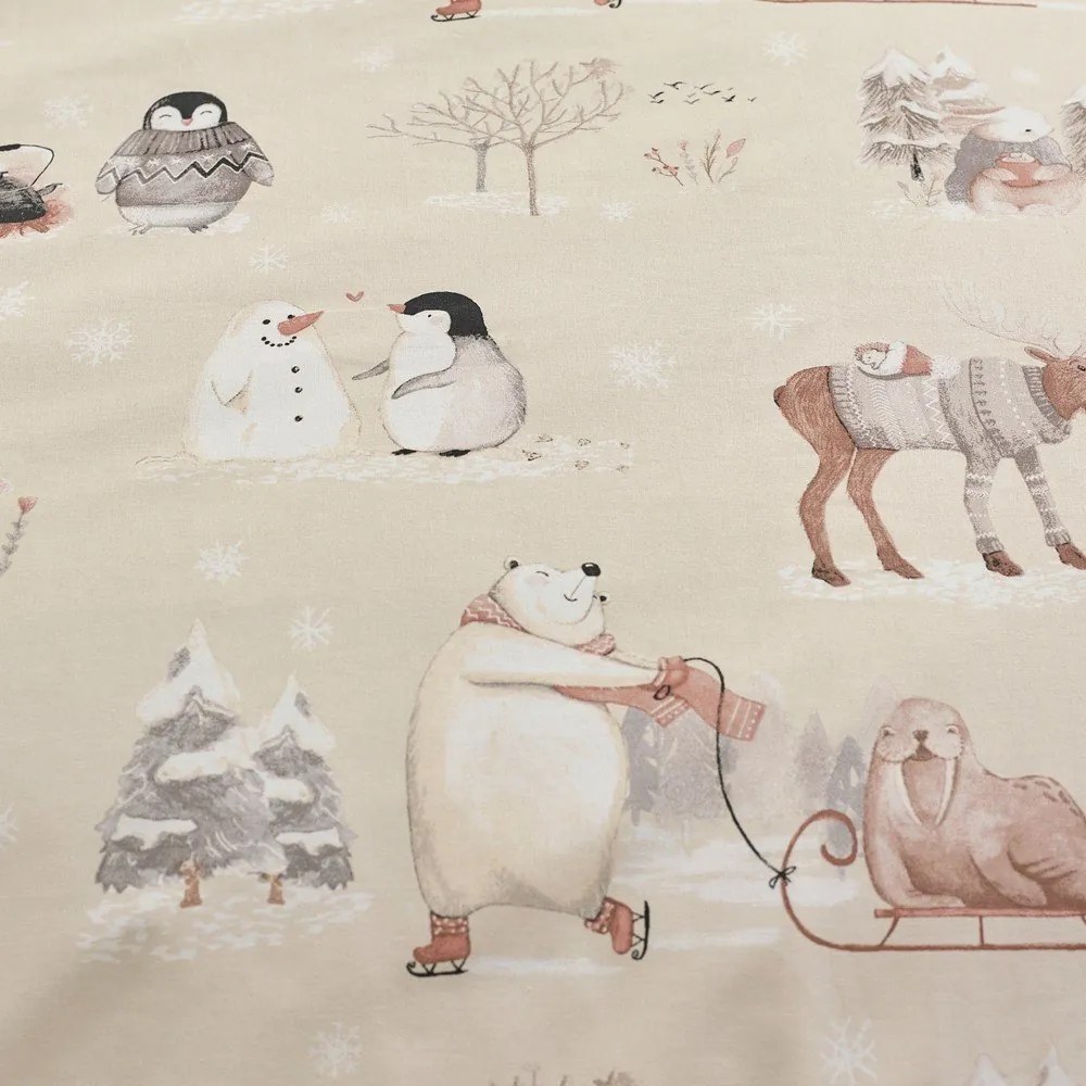 Beżowa pościel dwuosobowa z mikropluszu 230x220 cm Winter Friends – Catherine Lansfield