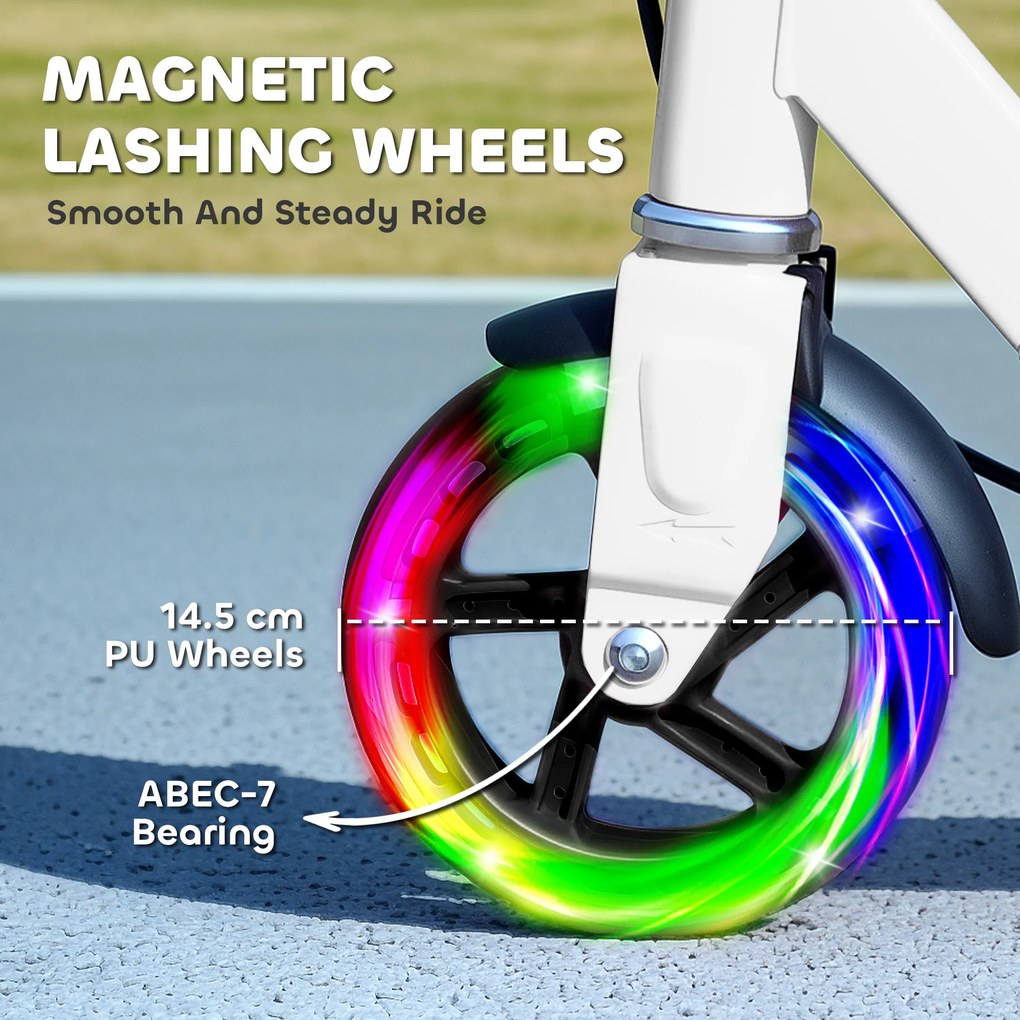 AIYAPLAY Hulajnoga dziecięca, podwójne hamulce, metalowa rama, podpórka, składana, 3-8 lat, Weiß