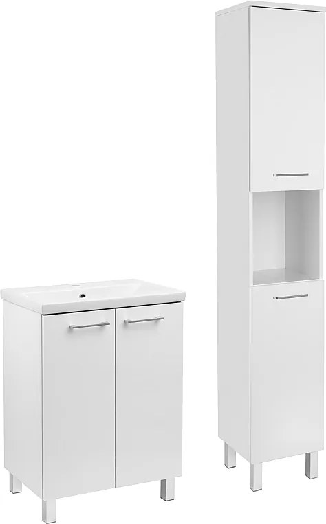 Biały Zestaw do Łazienki Stojący 60cm Szafka z Umywalką Słupek
