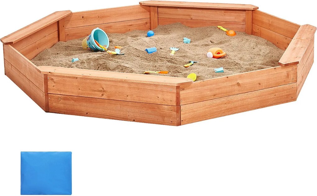 Drewniana Piaskownica, SucceBuy Drewniana Piaskownica z Pokrywką Piaskownica Ośmiokątna Piaskownica Zewnętrzna 3-12 Lat