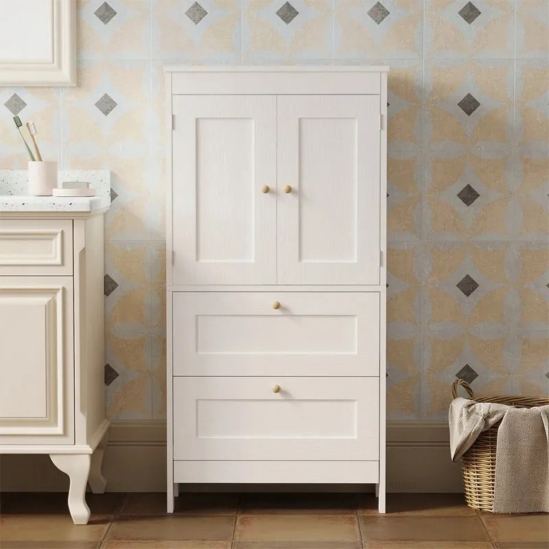 Regał łazienkowy / szafka wolnostojąca – biała – 120 cm – 2 szuflady + drzwiczki – styl loft