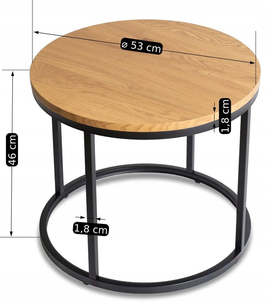 Stolik Kawowy LELLA 53 cm Dąb Złoty Nowoczesny Loft