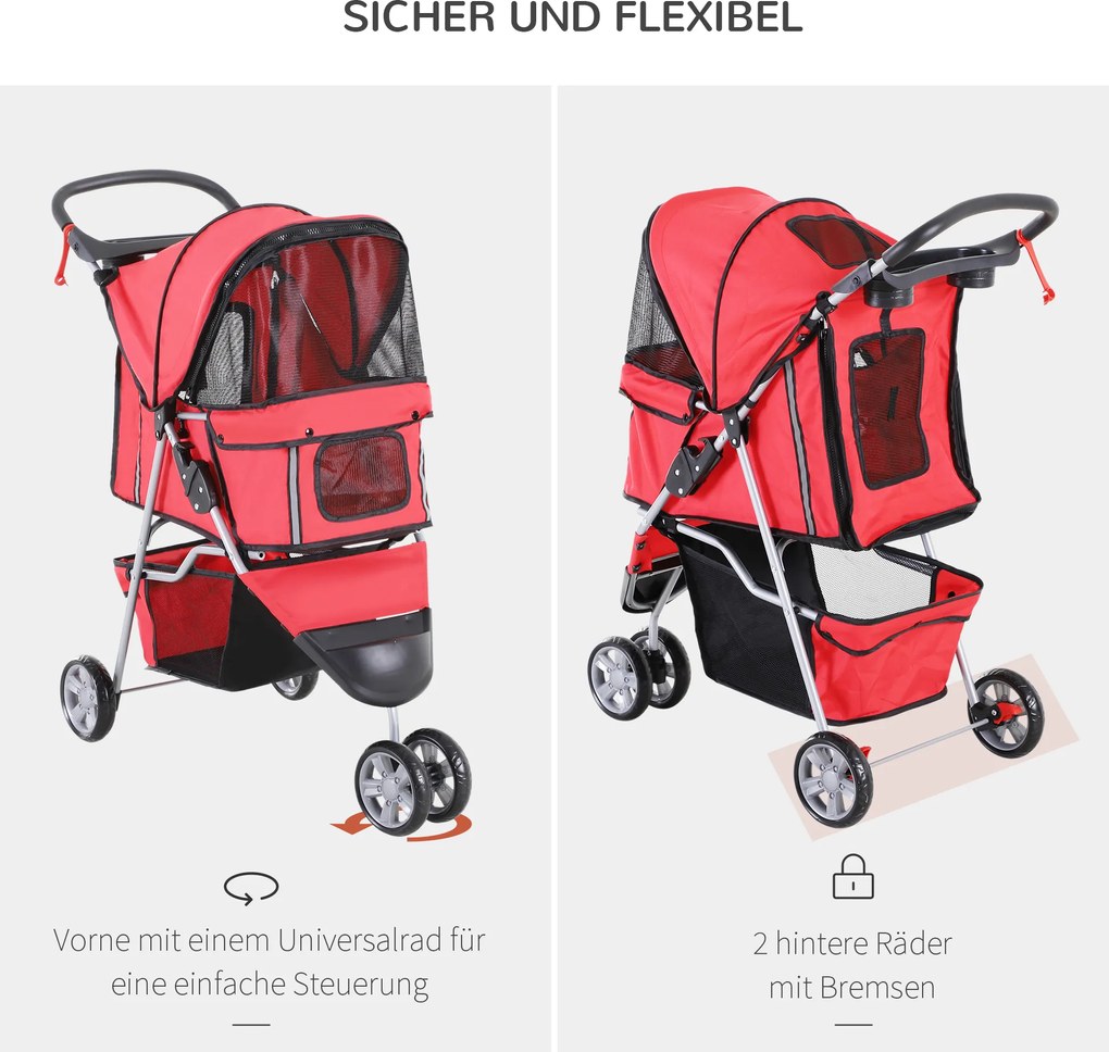 Outsunny Wózek dla Psa Kota Transporter Składany Czerwony do 20kg | Aosom PL