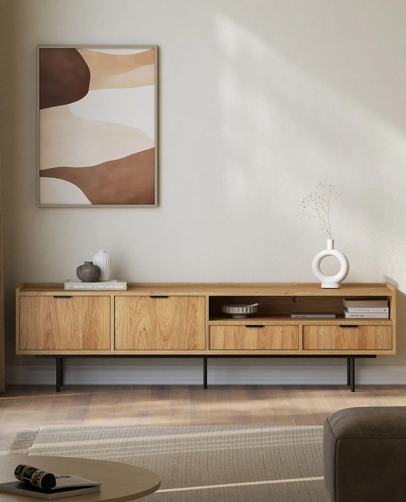 Długa szafka RTV na nóżkach 200 cm hikora naturalna C5-G98