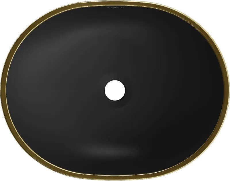 Mexen Viki umywalka nablatowa 48 x 35 cm, czarna mat/złota rant - 21054875
