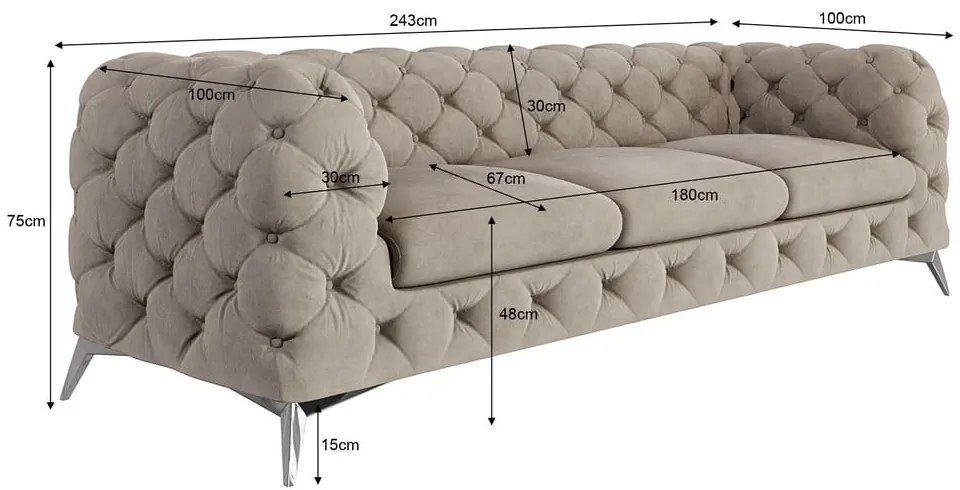 Szarobeżowa aksamitna sofa 243 cm Chelsea – Ropez