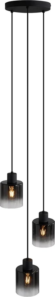 Nowoczesna lampa wisząca czarna z dymionym szkłem, 3-punktowa - Dame