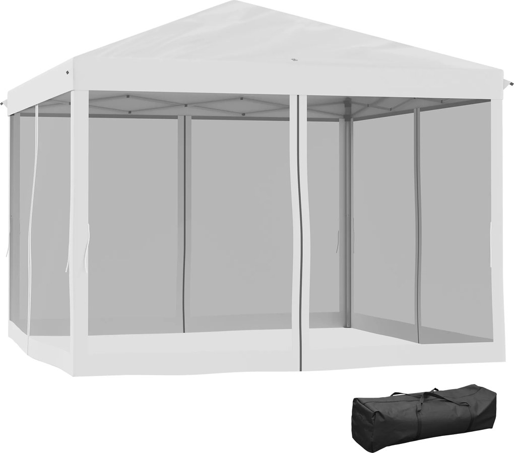 Outsunny Składany Pawilon z Bocznymi Ściankami inklu. Torba, Pawilon Ogrodowy, Metal, Tkanina Oxford, 3 x 3 m, Kremowy