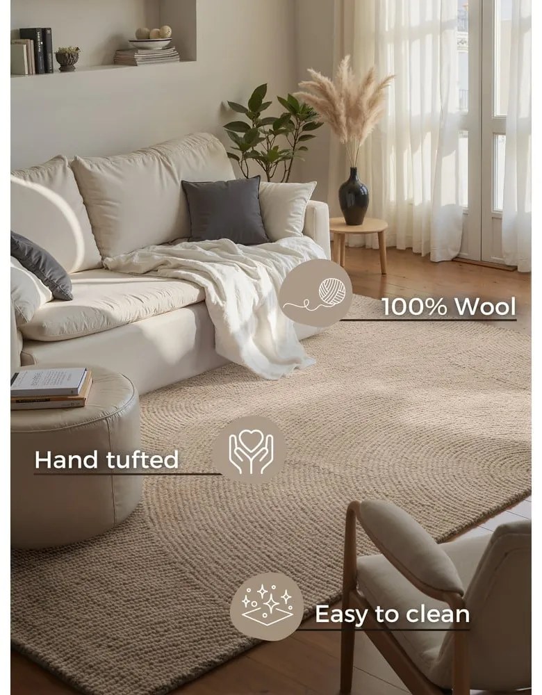 Beżowy wełniany dywan tkany ręcznie 80x150 cm Eleni Light Beige – Hanse Home