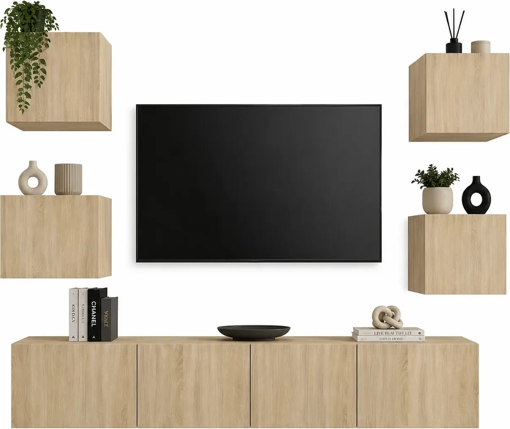 Wiszący zestaw szafek rtv dąb sonoma H7-E83
