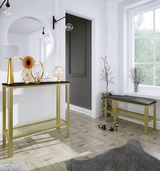 Konsola z metalowym stelażem złoty + czarny połysk A9-D24