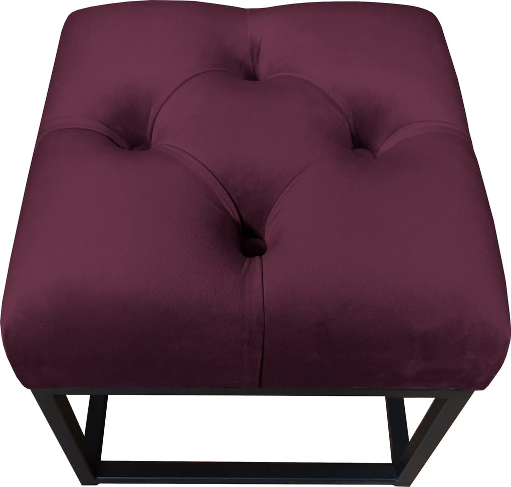Pufa CHESTERFIELD tkanina Welur loft ławka podnóżek metal : Kolor Stelaża - Czarny , Kolor tkaniny - VELVET - MG02, Typ tkaniny - Velvet