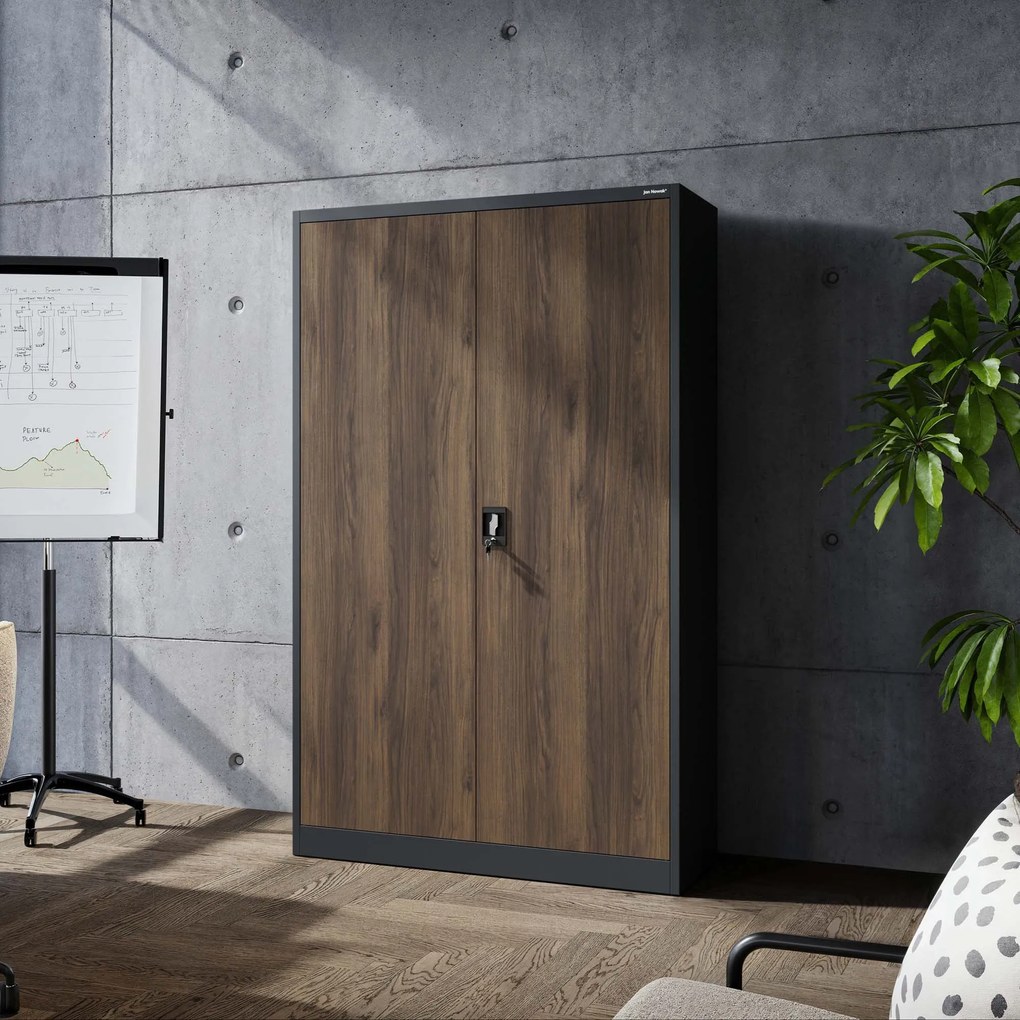 Szafa biurowa metalowa na dokumenty JAN II, Eco Design: antracyt/orzech